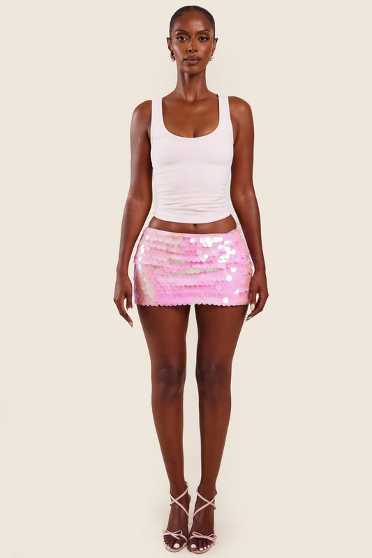 The Shimmi Mini Skirt in Pink