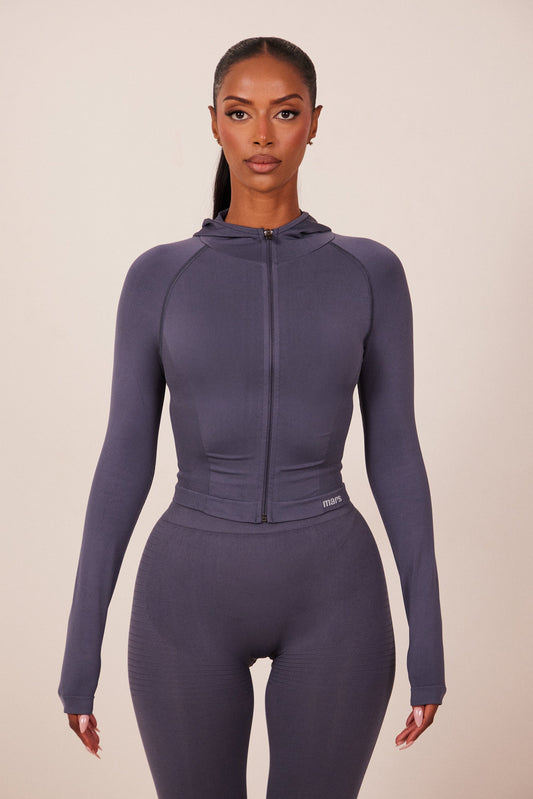 The Mars Seamless Hooded Zip Jacket in Navy