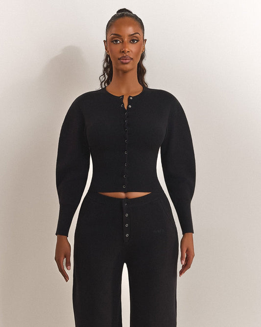 The Knit Button Up Cardigan in Black