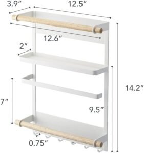 Magnetic Kitchen Organizer Rack – Steel Wall/Fridge Mount Storage Shelf with Hooks, White Finish - Image 7