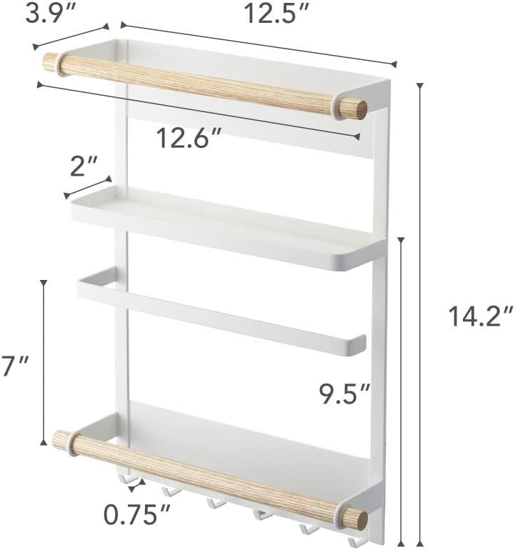 4192UReKsvL._AC_SL1024_ Magnetic Kitchen Organizer Rack – Steel Wall/Fridge Mount Storage Shelf with Hooks, White Finish - Image 7