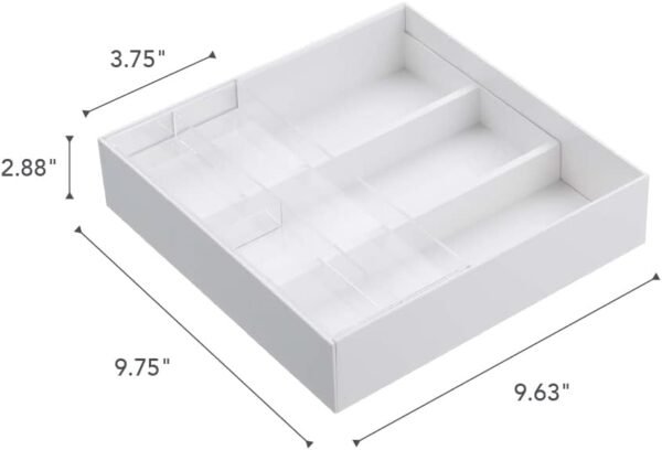 Adjustable Expandable Cutlery Drawer Tray with Sliding Divider – Fits Multiple Drawer Sizes, White - Image 2