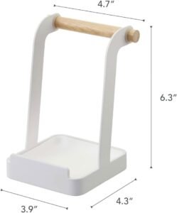 Steel Ladle & Lid Rest Stand – Kitchen Utensil Organizer with Drip Tray, White + Wood Accent - Image 2