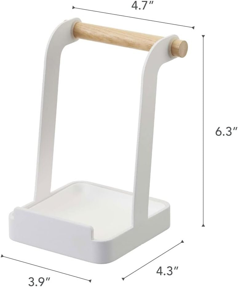 41v8hSYKvVL._AC_SL1024_ Steel Ladle & Lid Rest Stand – Kitchen Utensil Organizer with Drip Tray, White + Wood Accent - Image 2