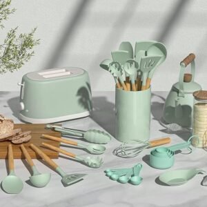 33-Piece Silicone Kitchen Utensil Set with Wooden Handles – Heat-Resistant, Non-Stick Safe Cooking Tools