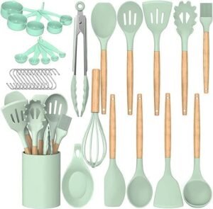33-Piece Silicone Kitchen Utensil Set with Wooden Handles – Heat-Resistant, Non-Stick Safe Cooking Tools - Image 2