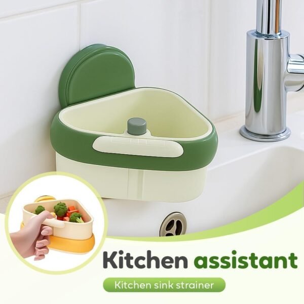 Corner Sink Suction Cup Rack – Triangular Drain Basket with Food-Waste Catcher, Press-Lock Installation, 2026 Upgraded Green Kitchen Organizer - Image 2