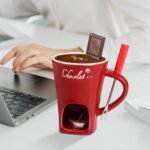 Ceramic Personal Fondue Mug with Fork – Red, Single-Serving Chocolate or Cheese Melting Cup, Ideal Gift for Date Night & Birthdays - Image 3