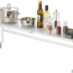 Expandable Kitchen Counter Shelf Organizer – Adjustable Width Rack for Cabinets, Pantry & Countertops, Durable White Steel