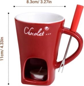 Ceramic Personal Fondue Mug with Fork – Red, Single-Serving Chocolate or Cheese Melting Cup, Ideal Gift for Date Night & Birthdays - Image 4