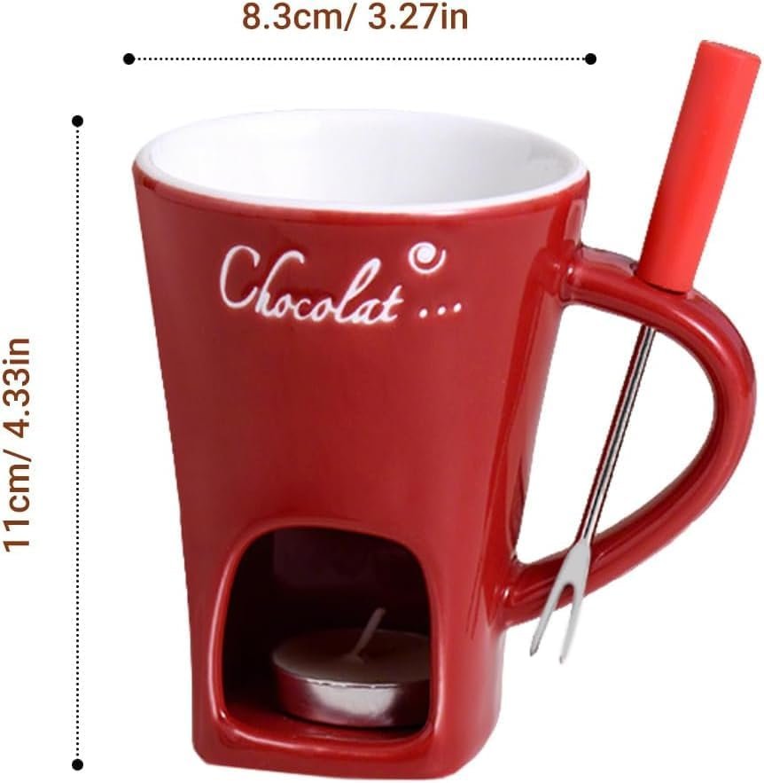 51xjS8AFyQL._AC_ Ceramic Personal Fondue Mug with Fork – Red, Single-Serving Chocolate or Cheese Melting Cup, Ideal Gift for Date Night & Birthdays - Image 4