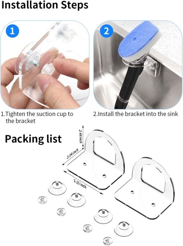 Clear Acrylic Dish Brush Holder – Vertical Sink Caddy with Suction Mount (2-Pack) - Image 5