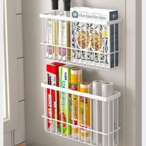 Self-Adhesive Cabinet Door Storage Box – 2-Pack Wall-Mounted Organizer for Kitchen, Fridge or Bathroom (White)