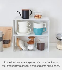 Stackable Kitchen Counter Shelf Organizer – Space Saving Metal Rack for Cabinets, Pantry & Countertops, Durable and Minimal Design, White - Image 8