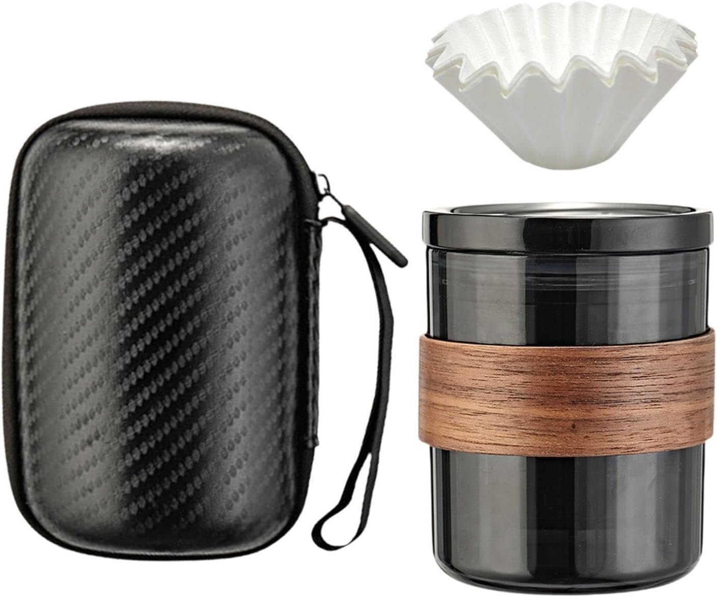 61EJr53tUFL._AC_SL1500_ 3-in-1 Portable Pour-Over Coffee Maker Set – Travel Friendly Hand Brew Kit for 1-2 People, Black - Image 4