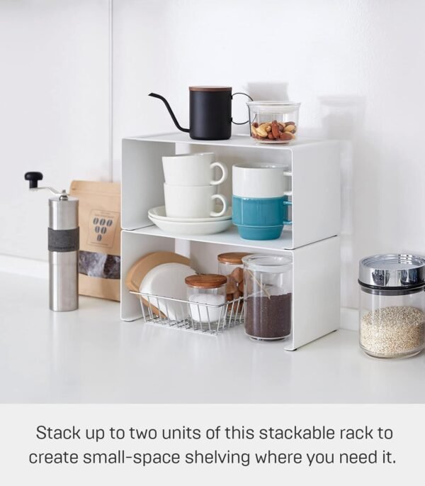 Stackable Kitchen Counter Shelf Organizer – Space Saving Metal Rack for Cabinets, Pantry & Countertops, Durable and Minimal Design, White - Image 3