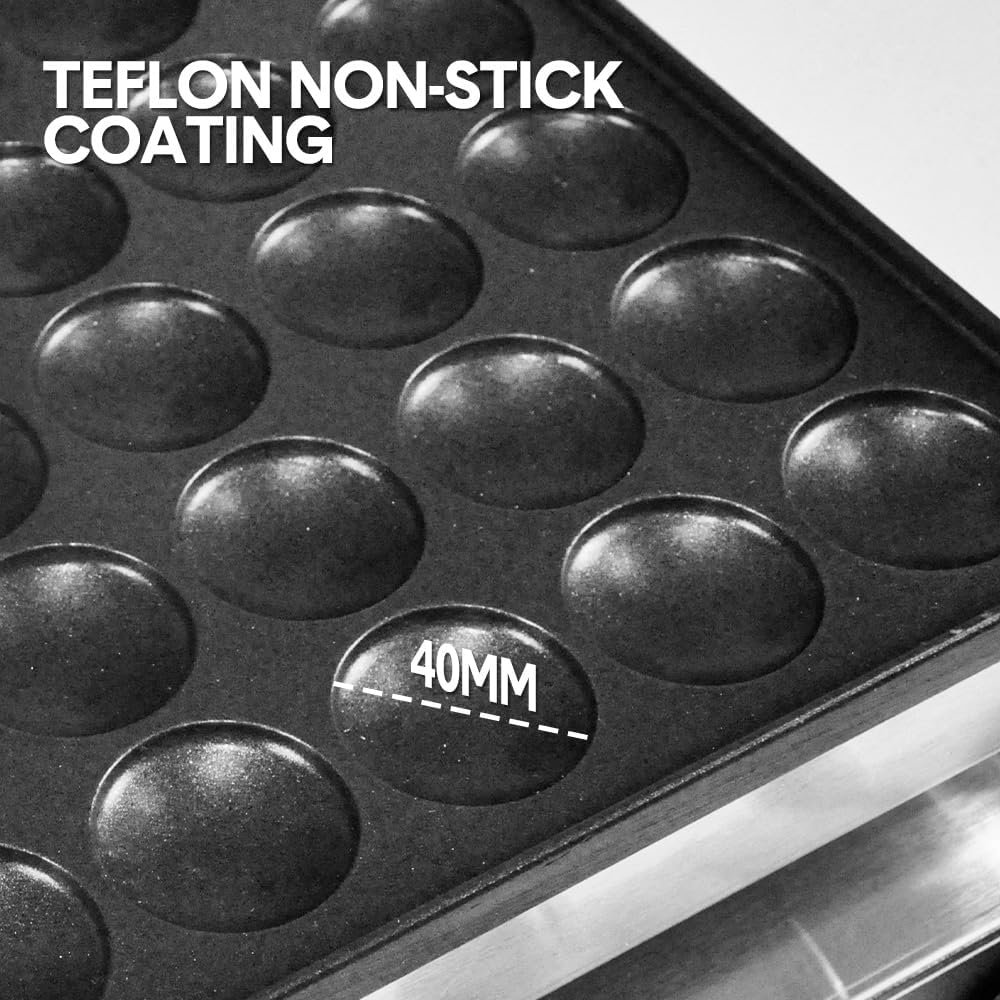 61FWFDqYWyL._AC_SL1000_ Electric Pancake & Waffle Maker Machine – Nonstick 50-Hole Mini Dutch Pancake (Poffertjes) Maker, Commercial & Home Use, Teflon Coated, 1100W - Image 4