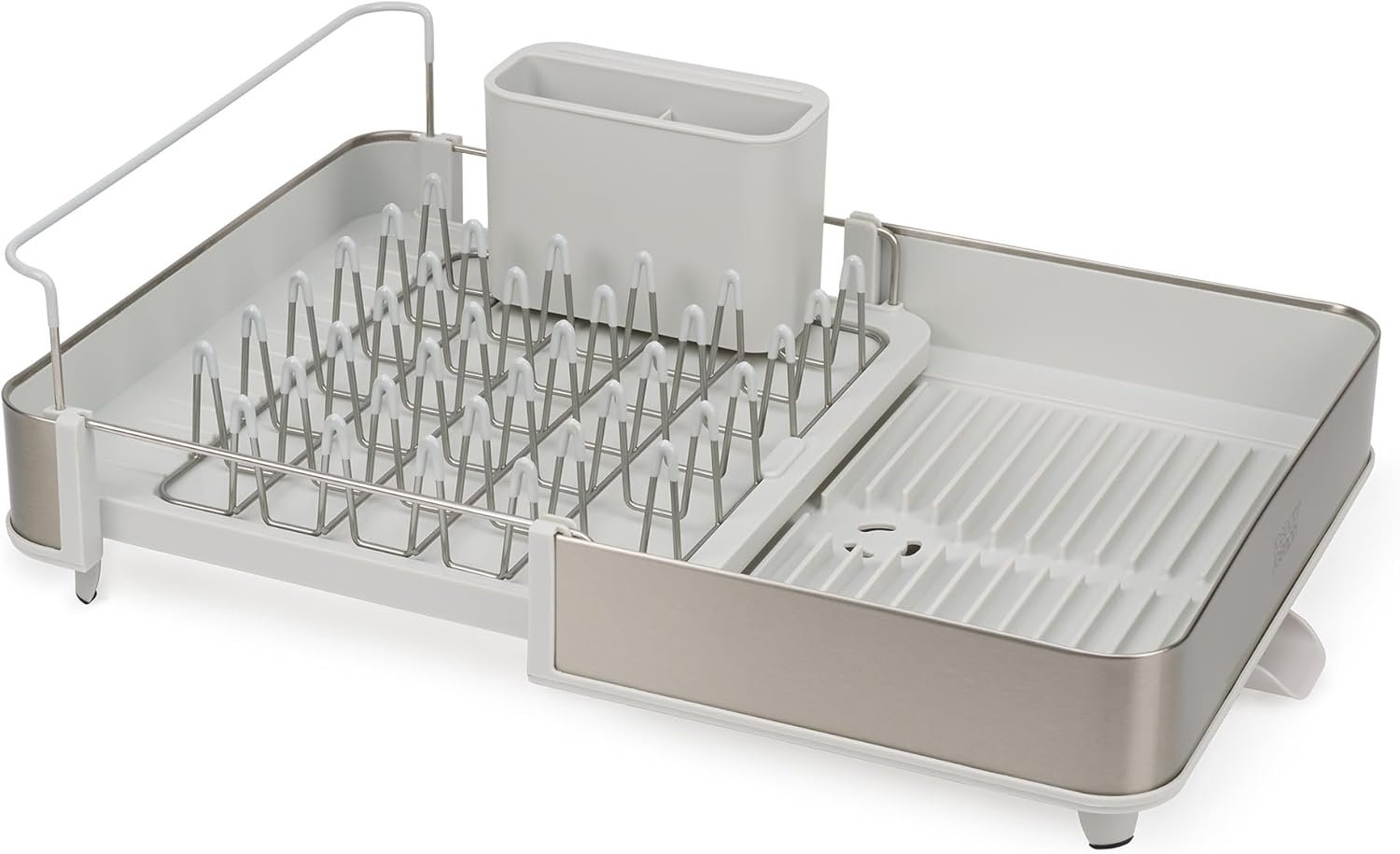 61GK9vQHD+L._AC_SL1500_ Stainless Steel Expandable Dish Drainer Rack – Adjustable Width Drying Tray with Movable Cutlery Holder & Draining Spout - Image 2