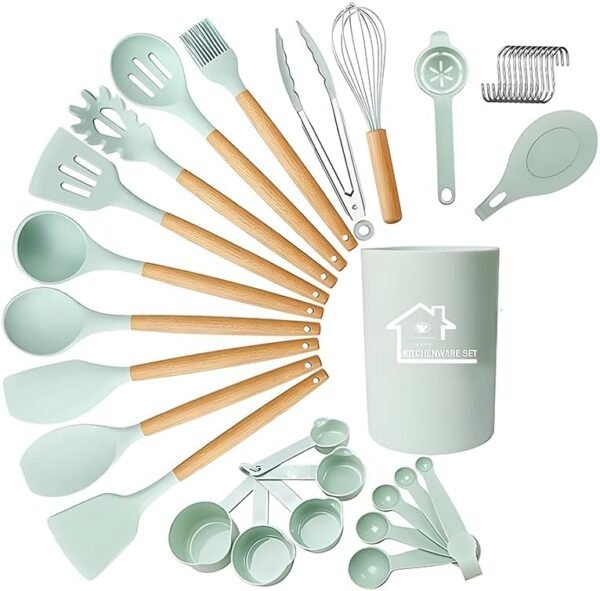 33-Piece Silicone Kitchen Utensil Set with Wooden Handles – Heat-Resistant, Non-Stick Safe Cooking Tools - Image 5