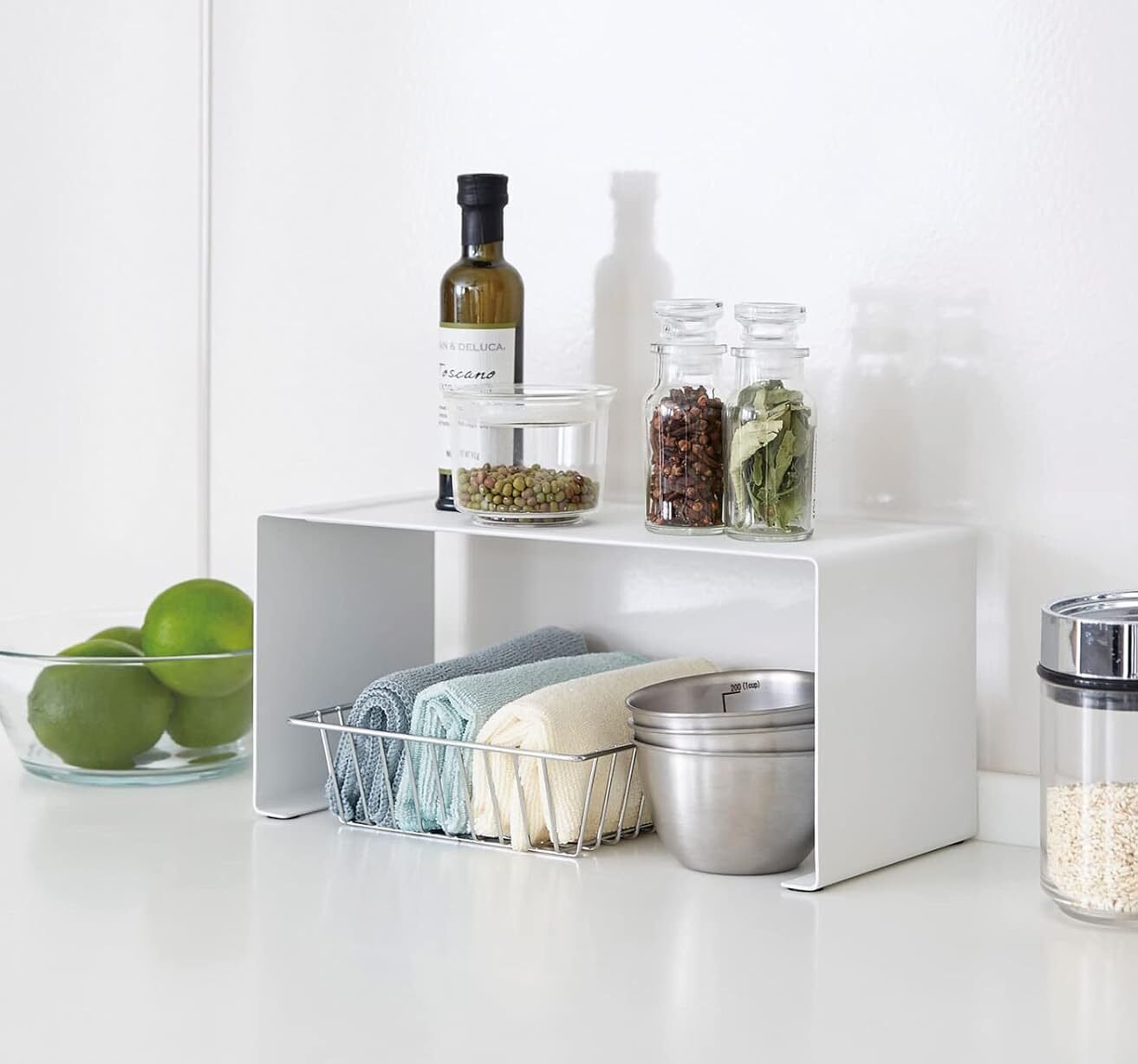 61NvK3PXw-L._AC_SL1500_ Stackable Kitchen Counter Shelf Organizer – Space Saving Metal Rack for Cabinets, Pantry & Countertops, Durable and Minimal Design, White - Image 1