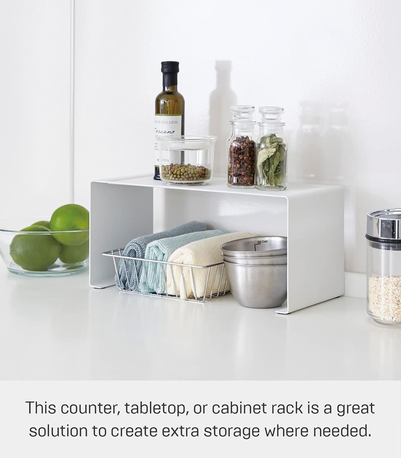 61NvK3PXw-L._AC_SL1500_ Stackable Kitchen Counter Shelf Organizer – Space Saving Metal Rack for Cabinets, Pantry & Countertops, Durable and Minimal Design, White - Image 4