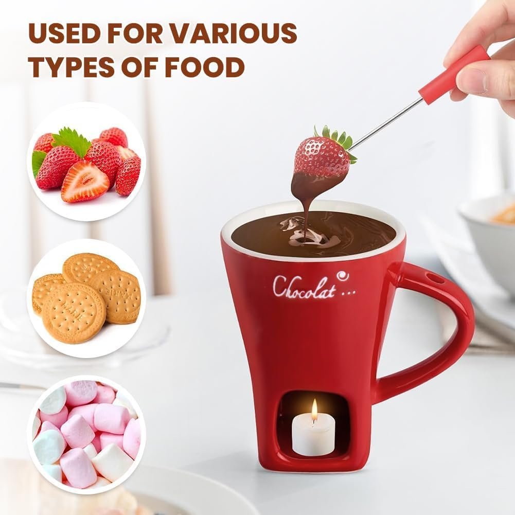61Qs8iVZonL._AC_SL1001_ Ceramic Personal Fondue Mug with Fork – Red, Single-Serving Chocolate or Cheese Melting Cup, Ideal Gift for Date Night & Birthdays - Image 5