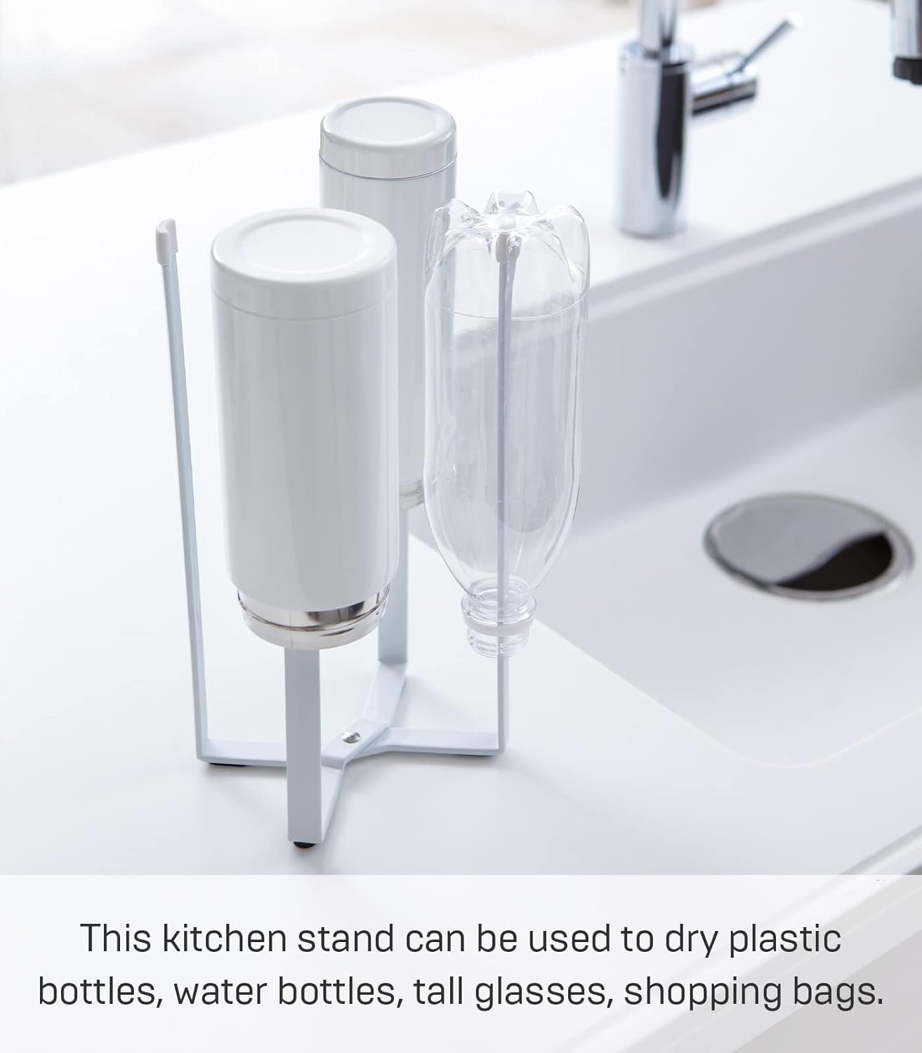 61V3EqxBH5L._AC_SL1500_ Multi-Function Kitchen Stand – Compact Rack for Drying Bottles, Glasses & Bags, White Finish - Image 7