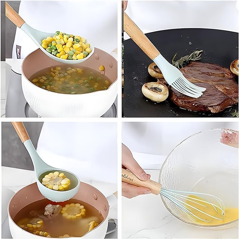 61V4E7ELjRL._AC_ 33-Piece Silicone Kitchen Utensil Set with Wooden Handles – Heat-Resistant, Non-Stick Safe Cooking Tools - Image 6