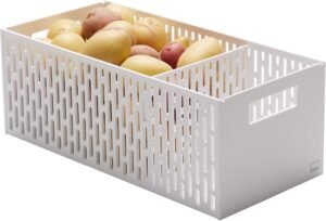 Stackable Fruit & Vegetable Storage Basket – One-Size White Plastic Basket Organizer for Kitchen Counters & Pantry