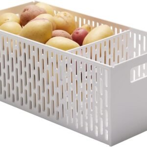 Stackable Fruit & Vegetable Storage Basket – One-Size White Plastic Basket Organizer for Kitchen Counters & Pantry