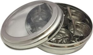 Stainless Steel Spice Box with Transparent Lid – Indian Masala Dabba Container for Kitchen, 7 Compartments with Spoon, Durable & Elegant Design - Image 3