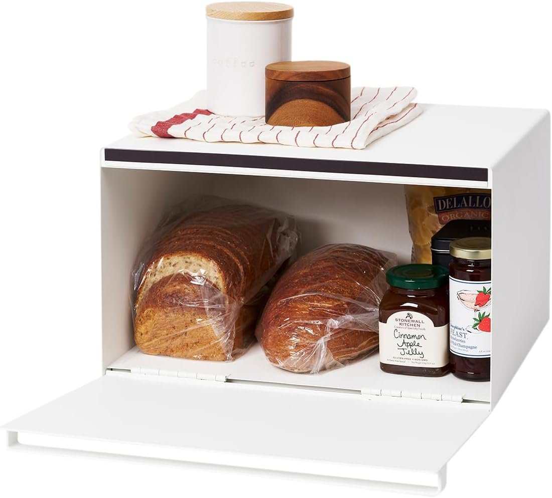 61htcI02uQL._AC_SL1214_ Steel Bread Box for Kitchen Countertop – White Finish Container Holder for Fresh Baked Goods & Food Storage - Image 1