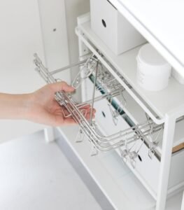 Height-Adjustable Under-Sink Storage Rack – 3-Tier White Steel Organizer with Hooks - Image 8
