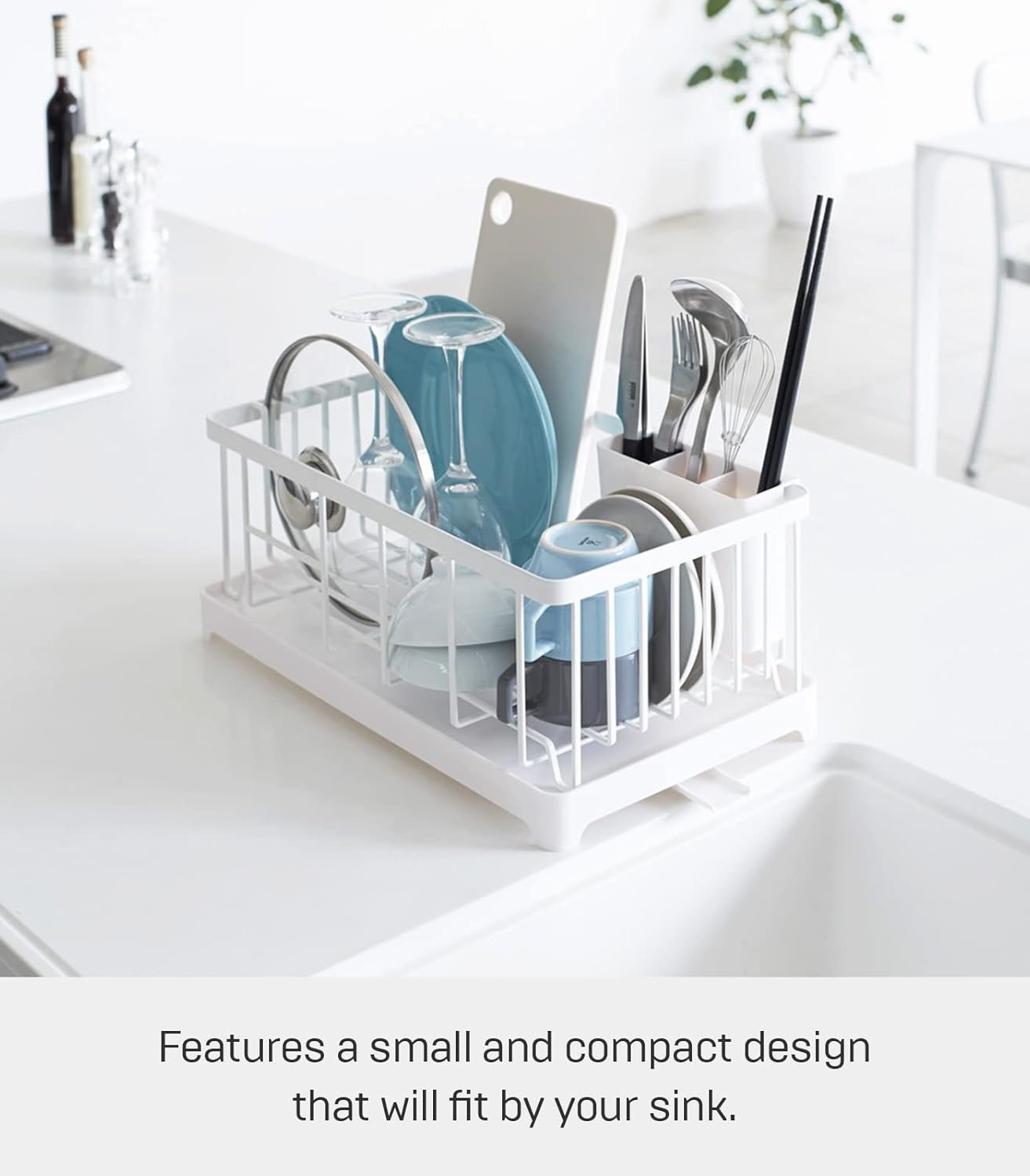 61oO0I4BhjL._AC_SL1500_ Compact Wire Dish Drainer Rack with Self-Draining Spout – White Steel Finish - Image 4