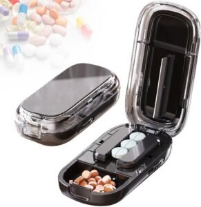Portable Pill Cutter & Splitter – Compact Travel-Size Tablet/ Vitamin Cutter (Black)