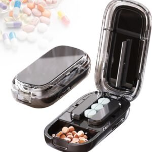 Portable Pill Cutter & Splitter – Compact Travel-Size Tablet/ Vitamin Cutter (Black)