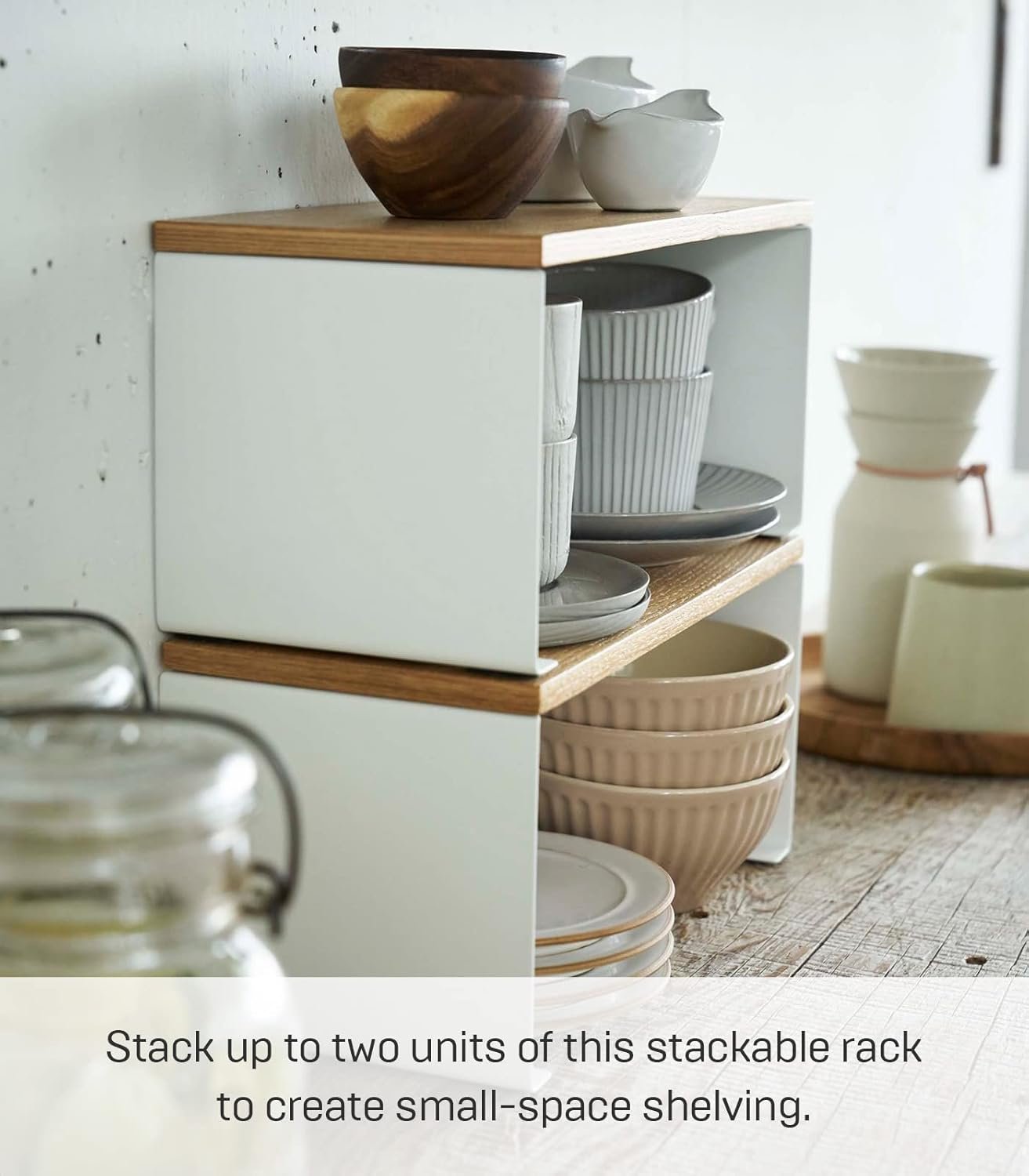 61qr6oQvVBL._AC_SL1500_ Wood-Top Stackable Kitchen Rack – Steel Frame with Wooden Shelf, White Finish - Image 3