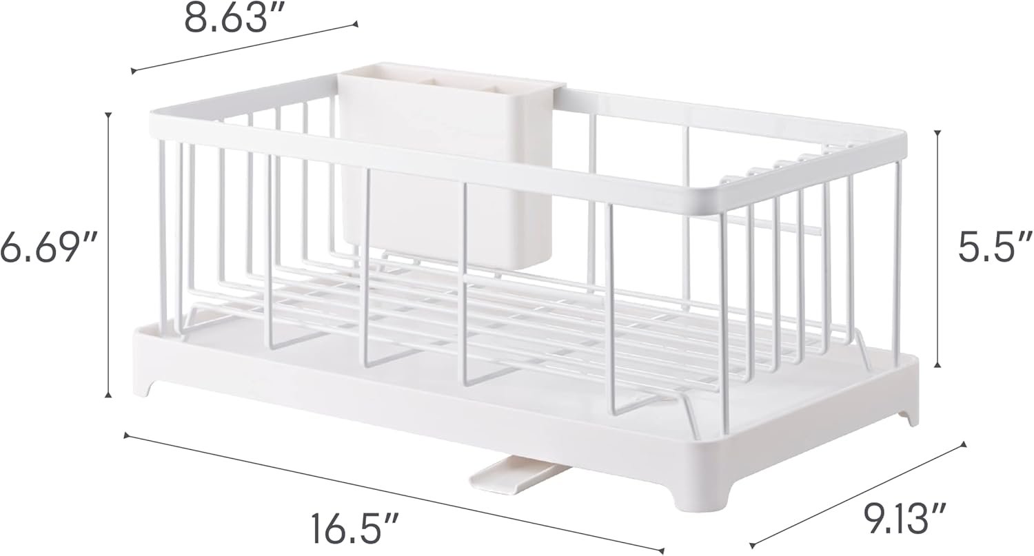 61uhebjd74L._AC_SL1500_ Compact Wire Dish Drainer Rack with Self-Draining Spout – White Steel Finish - Image 5