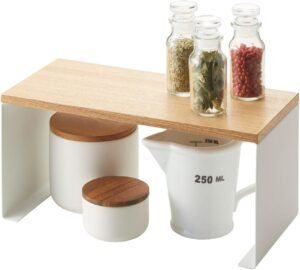 Wood-Top Stackable Kitchen Rack – Steel Frame with Wooden Shelf, White Finish