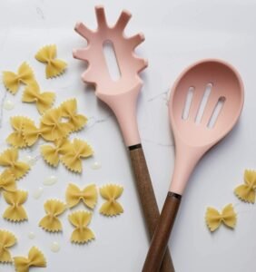 8-Piece Silicone Cooking & Baking Utensil Set with Rounded Wooden Handles – Heat-Resistant, Nonstick Safe, White - Image 5