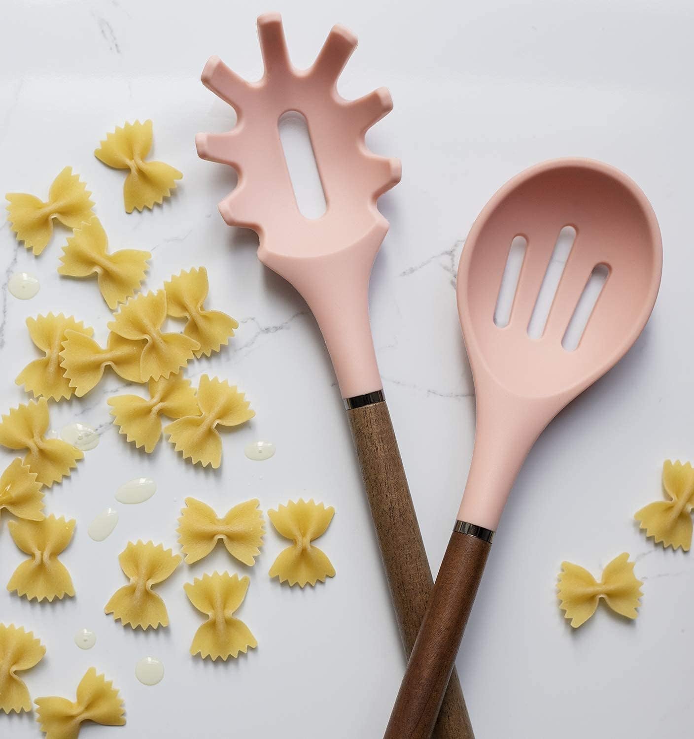 61wBqplGLbS._AC_SL1500_ 8-Piece Silicone Cooking & Baking Utensil Set with Rounded Wooden Handles – Heat-Resistant, Nonstick Safe, White - Image 5