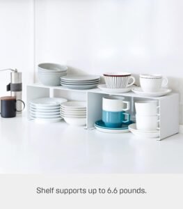 Stackable Kitchen Counter Shelf Organizer – Space Saving Metal Rack for Cabinets, Pantry & Countertops, Durable and Minimal Design, White - Image 5