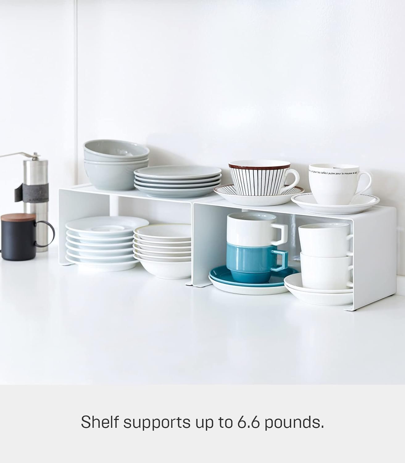 61ytgd4Le7L._AC_SL1500_ Stackable Kitchen Counter Shelf Organizer – Space Saving Metal Rack for Cabinets, Pantry & Countertops, Durable and Minimal Design, White - Image 5