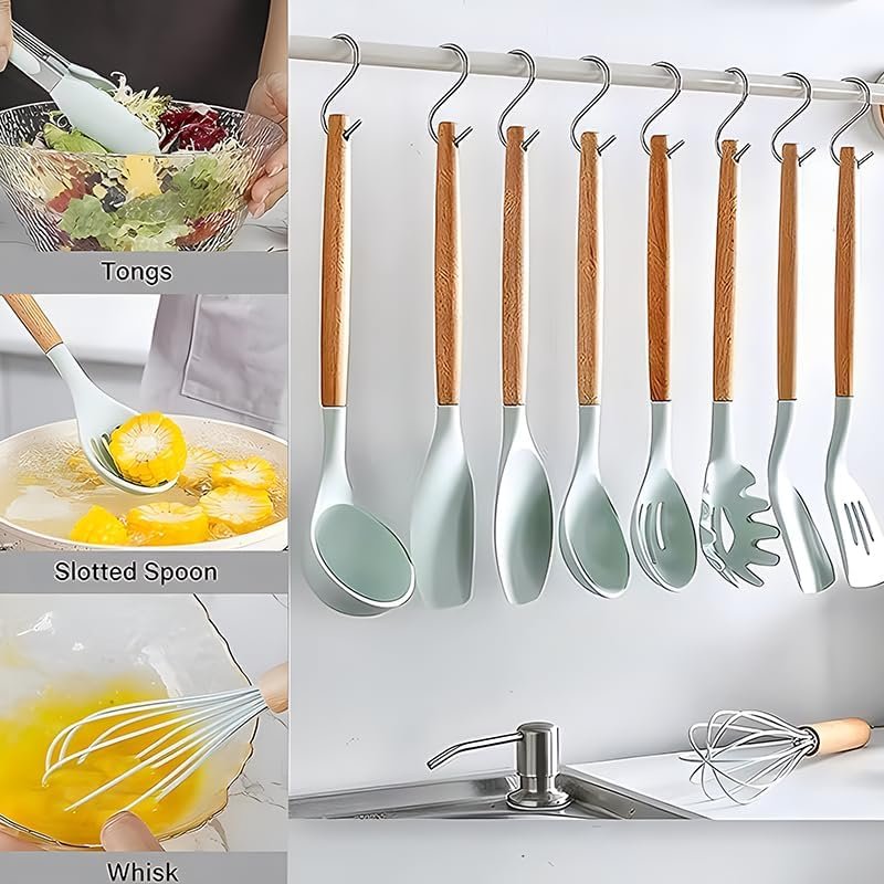 61zaV6BkSzL._AC_ 33-Piece Silicone Kitchen Utensil Set with Wooden Handles – Heat-Resistant, Non-Stick Safe Cooking Tools - Image 7