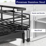 Stainless Steel Expandable Dish Drying Rack with Drainboard & Cutlery Holder – Black Finish - Image 4