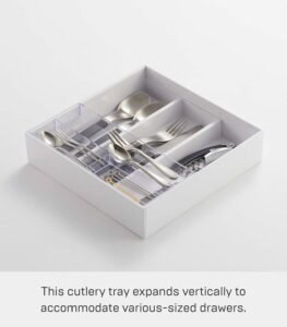 Adjustable Expandable Cutlery Drawer Tray with Sliding Divider – Fits Multiple Drawer Sizes, White - Image 5