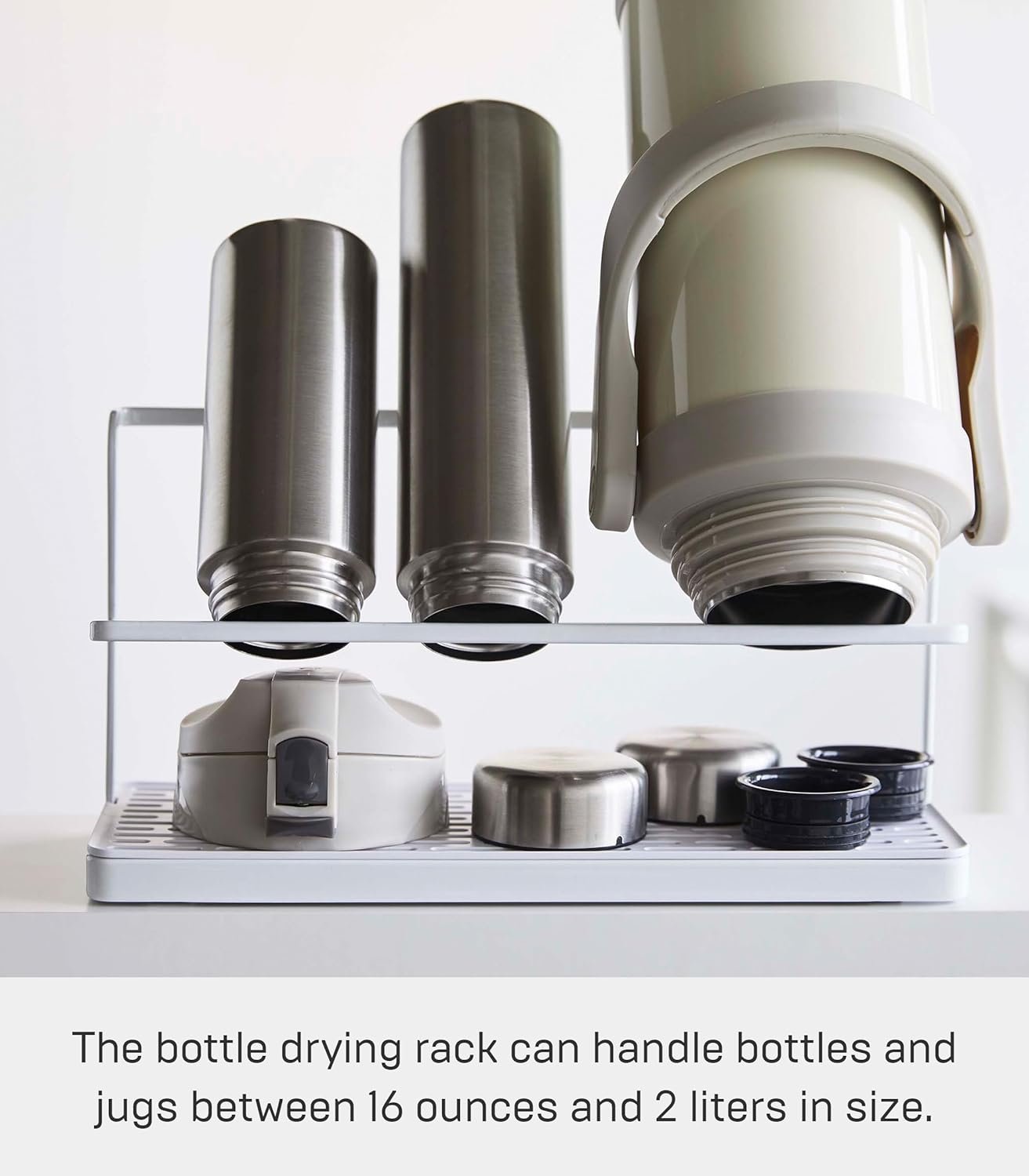 718xNO3N5QL._AC_SL1500_ Two-Tier Countertop Bottle Drying Rack with Drain Tray – Wide Jug & Bottle Stand for Kitchen Counter, Steel Finish - Image 7