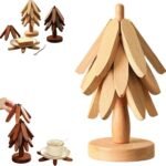 Fold-able Tree-Shape Kitchen Trivet Set – 3-Piece Heat-Resistant Pot & Dish Holders in Dark Brown, Novelty Storage Design