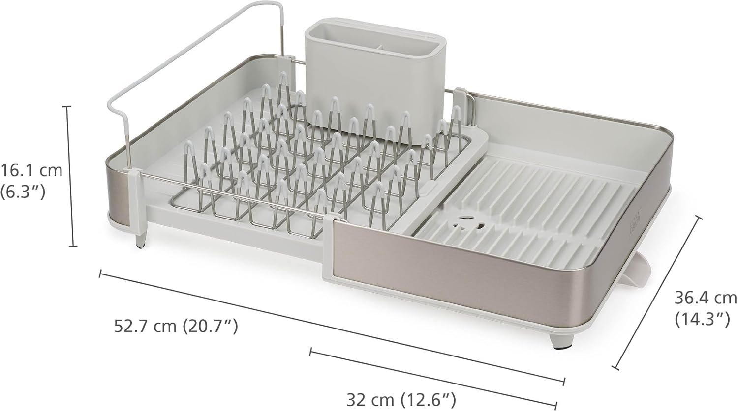 71C541QjT1L._AC_SL1500_ Stainless Steel Expandable Dish Drainer Rack – Adjustable Width Drying Tray with Movable Cutlery Holder & Draining Spout - Image 4