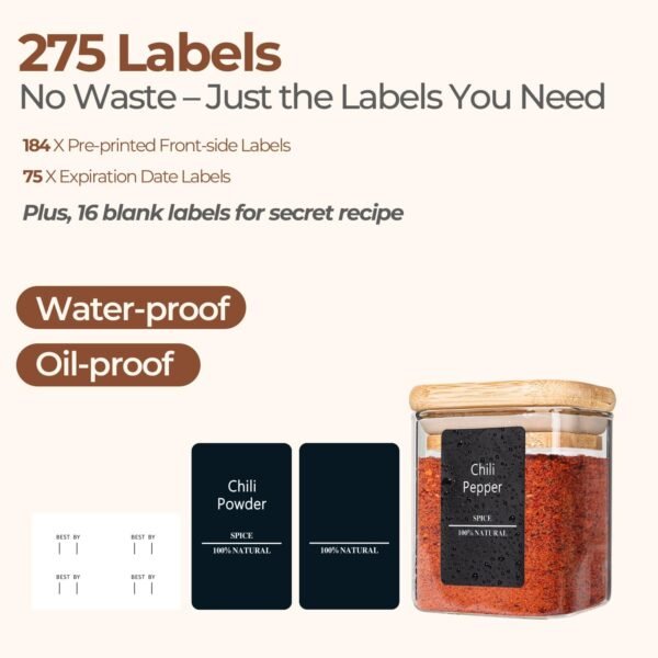 12-Piece Glass Spice Jar Set with Bamboo Lids – Airtight Square Containers for Seasoning, Herbs & Pantry Organizing - Image 4